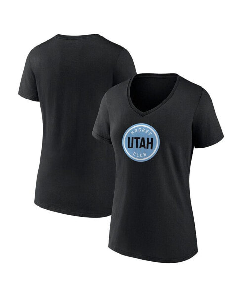 Women's Black Utah Hockey Club Draft Logo V-Neck T-Shirt