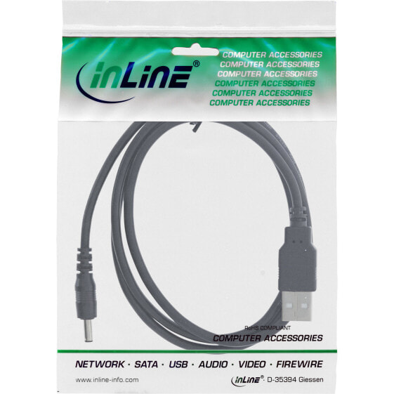 InLine adapter cable - USB A male to DC 5.5x2.10mm plug - black - 1m