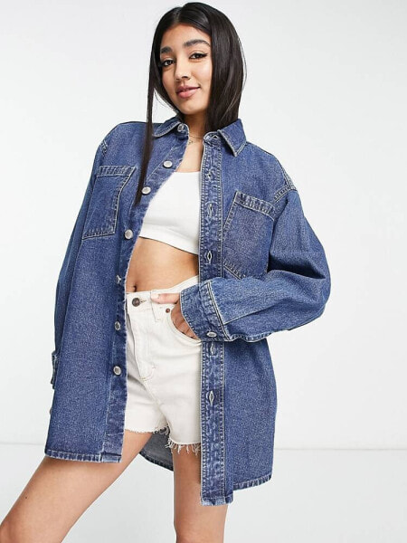 Miss Selfridge oversized denim shirt in dark wash