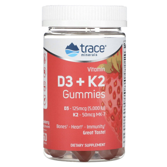 Витамин K2 Trace Minerals ®, жевательные мишеньки с витамином D3, клубника, 60 мишенек