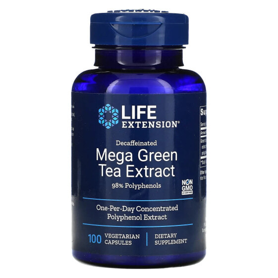 Life Extension, мегаэкстракт зеленого чая, без кофеина, 100 вегетарианских капсул