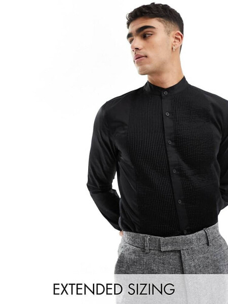 ASOS DESIGN formal skinny fit dress shirt with bib detail in black sateen