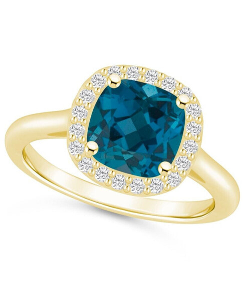 London Blue Topaz (2-3/4 ct. t.w.) and Diamond (1/4 ct. t.w.) Halo Ring in 14K Yellow Gold