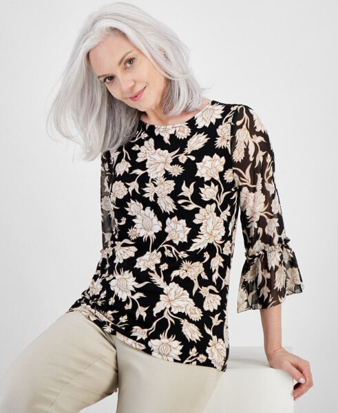 Women's Printed Ruffled-Sleeve Top, Created for Macy's