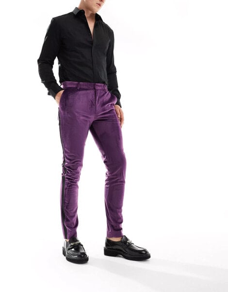 ASOS DESIGN skinny tuxedo suit trouser in purple velvet