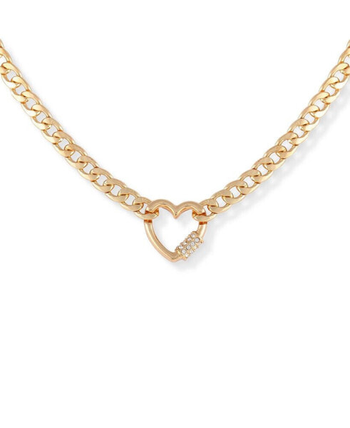 Gold-Tone Crystal Heart Charm Necklace, 16" + 2" extender