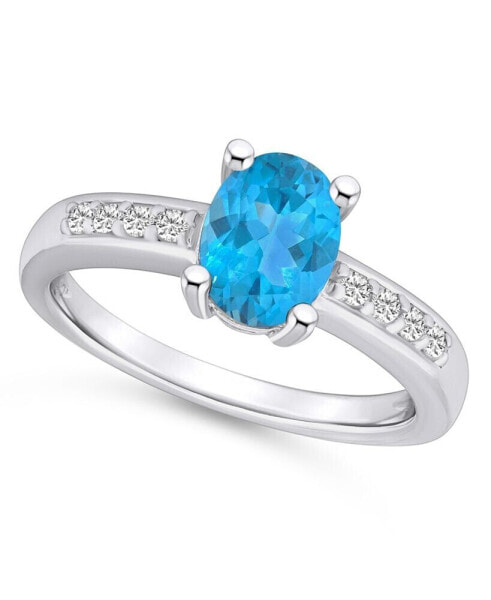 Blue Topaz and Diamond Ring (1- 5/8 ct.t.w and 1/8 ct.t.w) 14K White Gold