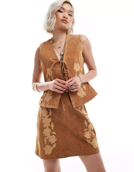 Reclaimed Vintage limited edition western suede skirt