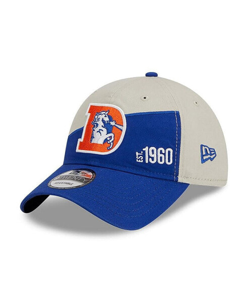 Men's Cream, Royal Denver Broncos 2023 Sideline Historic 9TWENTY Adjustable Hat
