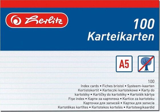 Канцелярский набор для школы HERLITZ KARTKI KARTOTEKOWE A5/100K LIN HER BIA FOL - 1150507