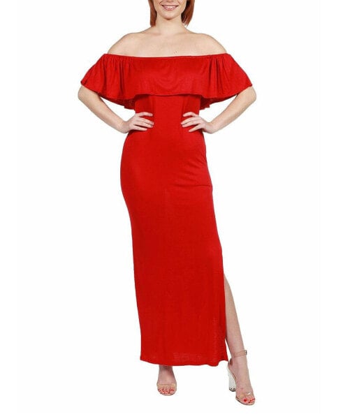 Women's Off Shoulder Ruffle Detail Maxi Dress