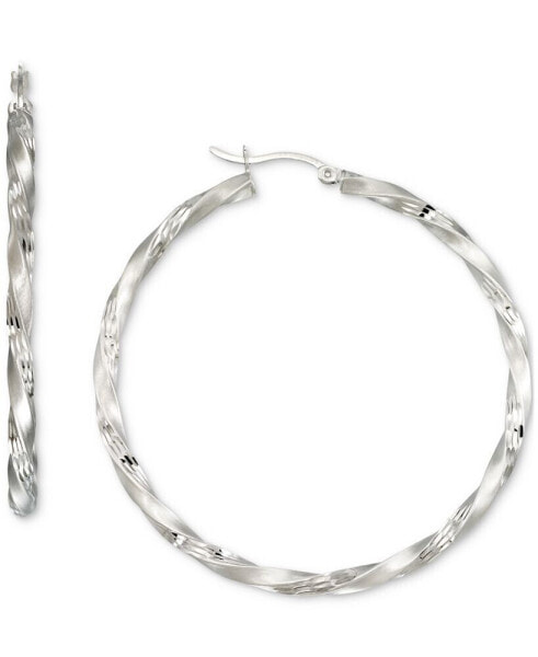 Twisted Satin Finished Round Hoop Earrings in 14k Gold Over Sterling Silver and Sterling Silver