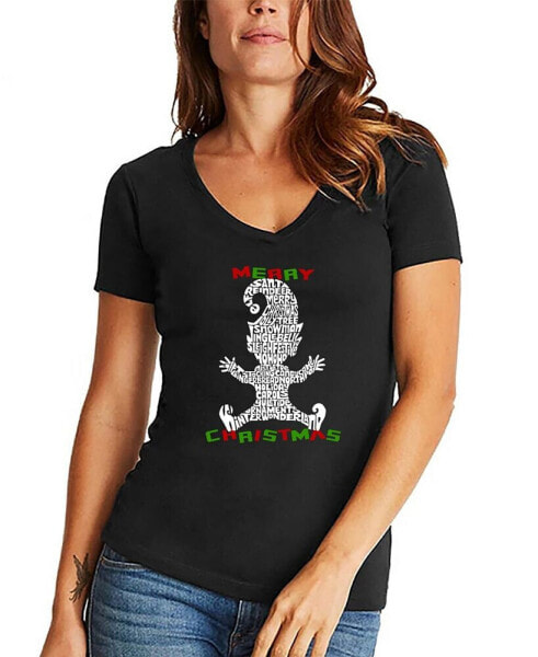 Women's Christmas Elf Word Art V-neck T-shirt