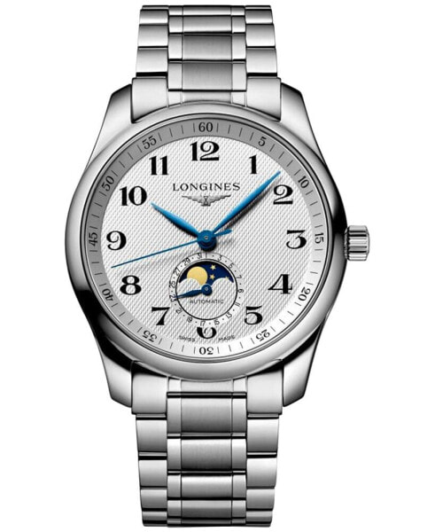 Men's Swiss Automatic Master Moonphase Stainless Steel Bracelet Watch 40mm