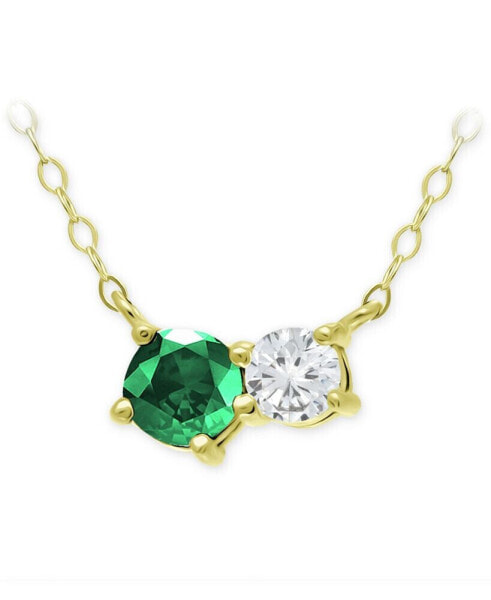 Green Quartz & Cubic Zirconia Two-Stone Pendant Necklace, 16" + 2" extender, Created for Macy's