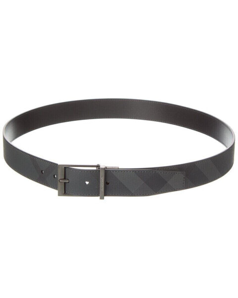 Burberry Check Tb E-Canvas & Leather Belt Men's Grey Os