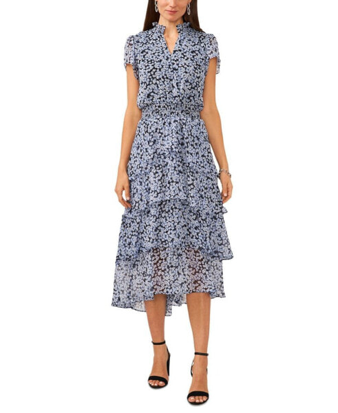 Women's Floral-Printed Smocked-Waist Tiered Midi Dress