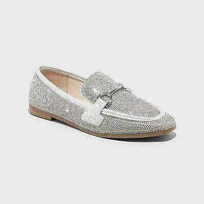 Women's Laurel Rhinestone Loafers - A New Day Silver 12