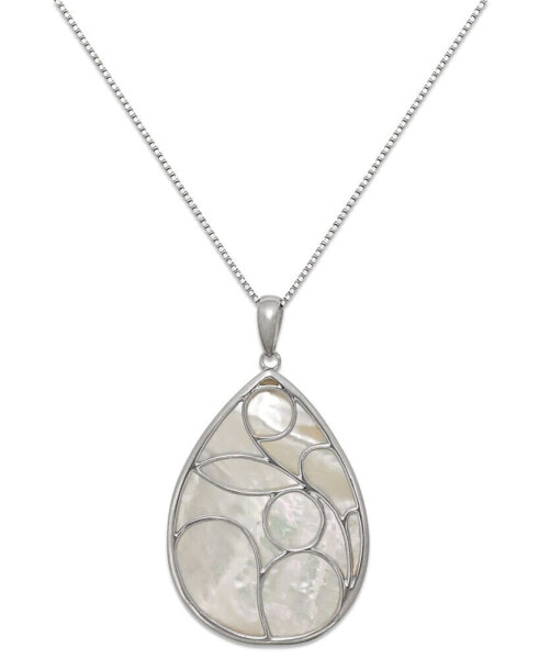 Macy's caged Teardrop of Genuine White Mother of Pearl Pendant Set in Sterling Silver