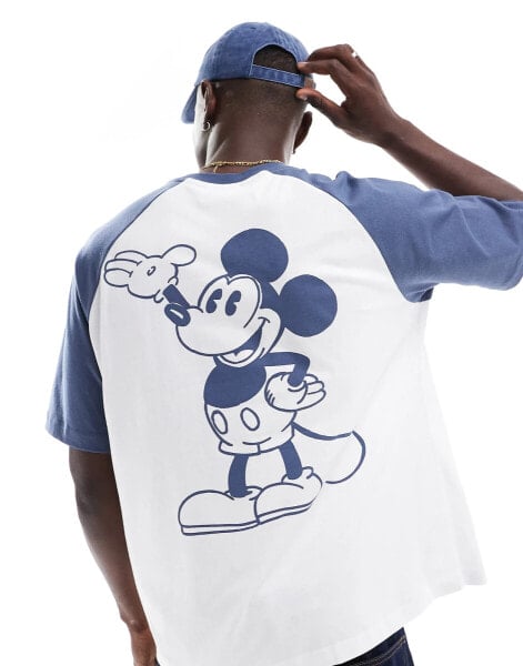 ASOS DESIGN oversized raglan t-shirt with Disney mickey mouse print in white