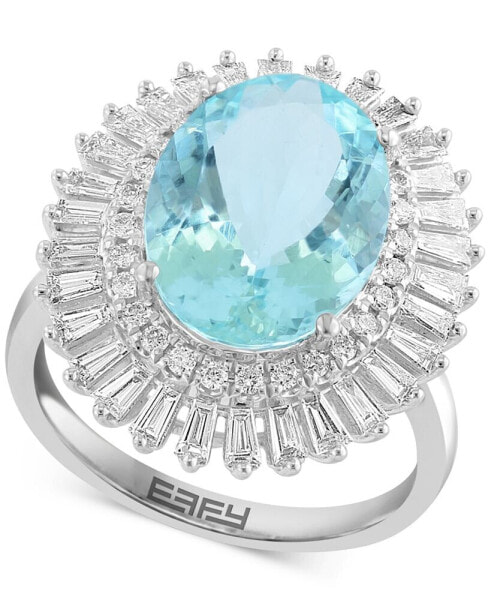 EFFY® Aquamarine (7-1/3 ct. t.w.) & Diamond (7/8 ct. t.w.) Sunburst Halo Ring in 14k White Gold