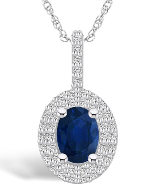 Sapphire (1-1/2 Ct. t.w.) and Diamond (1/2 Ct. t.w.) Halo Pendant Necklace