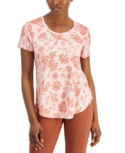 Petite Elena Etch Short-Sleeve Top, Created for Macy's