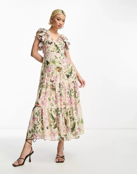 & Other Stories – Maxikleid mit Blumenprint und gerüschten Schultern