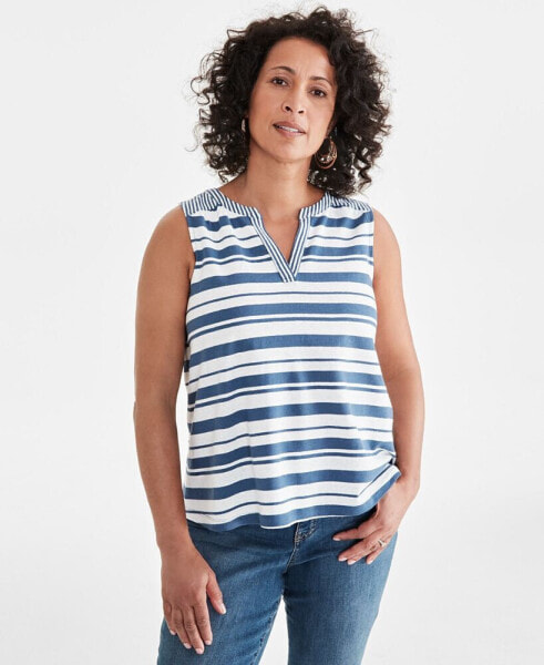 Women's Striped Linen-Cotton Sleeveless Top, Created for Macy's