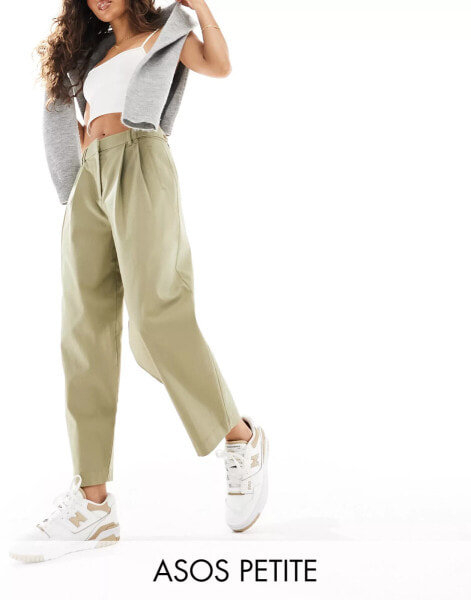 ASOS DESIGN Petite barrel leg chino in khaki