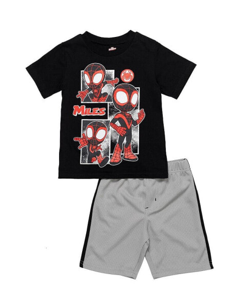 Футболка и шорты Marvel Майлз Моралес для мальчиков черно-серого цвета