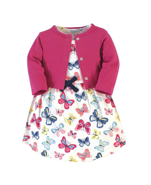 Baby Girls Baby Organic Cotton Dress and Cardigan 2pc Set, Bright Butterflies