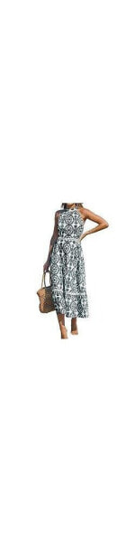 Women's Woven High Neck Sleeveless Midi Beach Dress