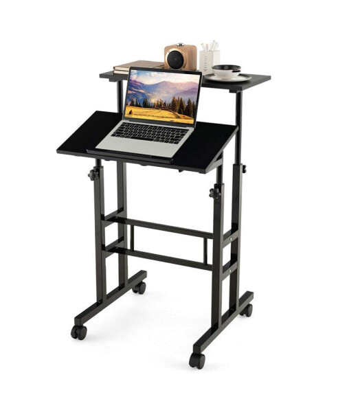 Mobile Standing Desk Rolling Adjustable Laptop Cart Home Office