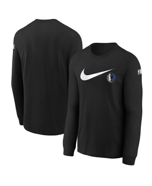 Big Boys and Girls Black Dallas Mavericks Swoosh Long Sleeve T-Shirt