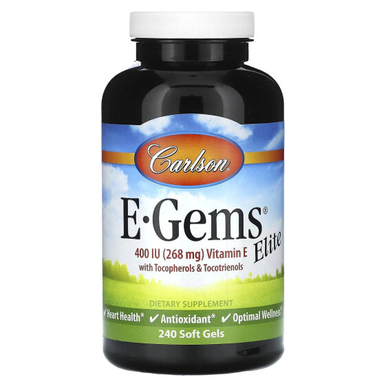 Carlson, E-Gems Elite, витамин E с токоферолами и токотриенолами, 268 мг (400 МЕ), 240 мягких таблеток