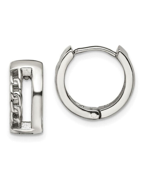 Stainless Steel Polished Huggie Hinged Hoop Earrings