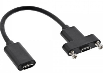 InLine USB 3.2 C female / female with flange cable - black - 0.20m