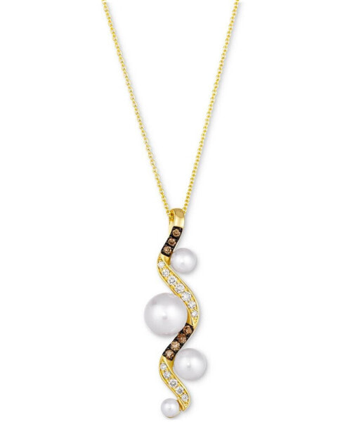 Vanilla Pearls (3-8mm) & Diamond (1/4 ct. t.w.) Curvy Adjustable 20" Pendant Necklace in 14k Gold