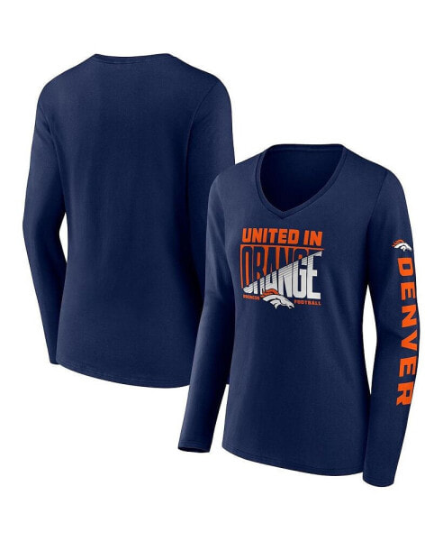 Women's Navy Denver Broncos Hometown Sweep Long Sleeve V-neck T-shirt