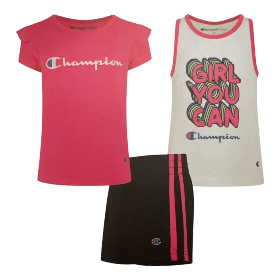 Champion Girl's 3 Piece Polyester Tee, Cotton Tank & Short Set