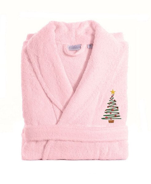 Christmas Tree Design Embroidered Terry Bathrobe