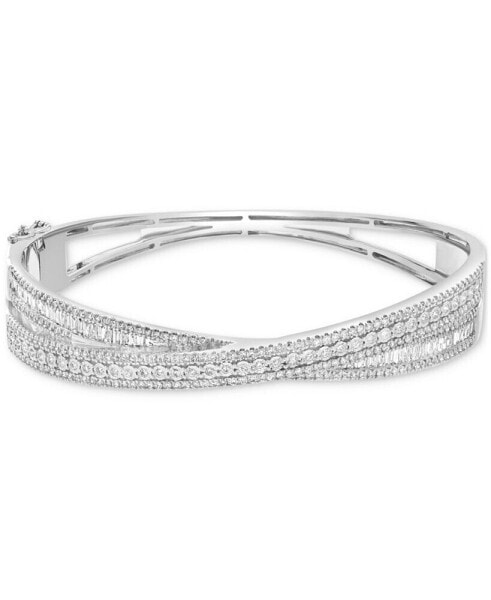 EFFY® Diamond Round & Baguette Crossover Bangle Bracelet (2-1/6 ct. t.w.) in 14k White Gold