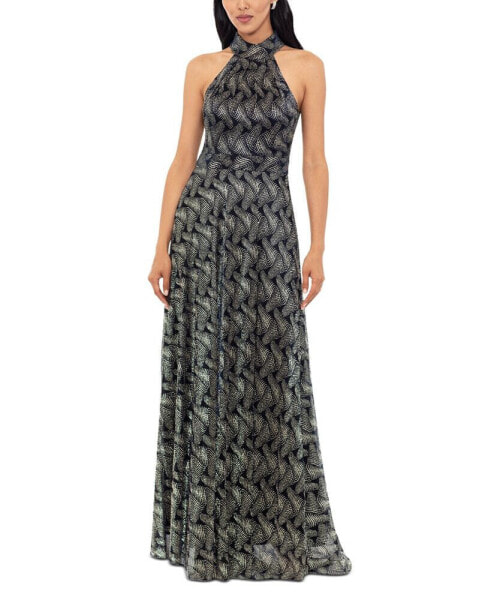 Women's Foil-Print Sleeveless Halter Dress