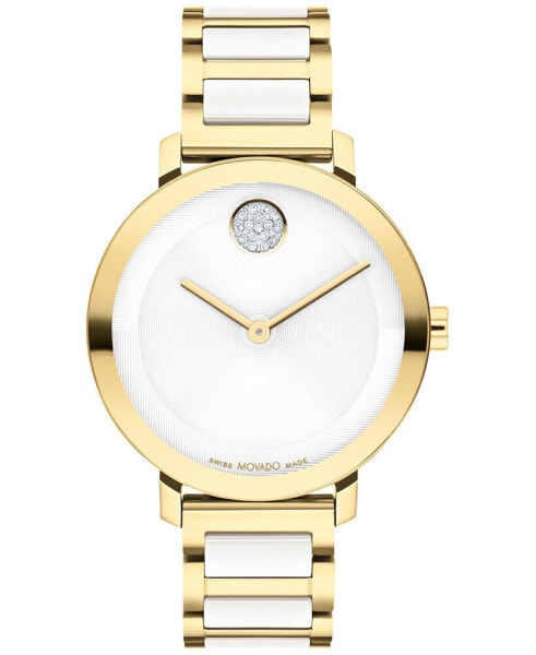 Women's Swiss Bold Evolution 2.0 White Ceramic & Gold Ion Plated Steel Bracelet Watch 34mm