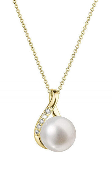 Luxury gold necklace with real pearl and diamonds 92PB00029