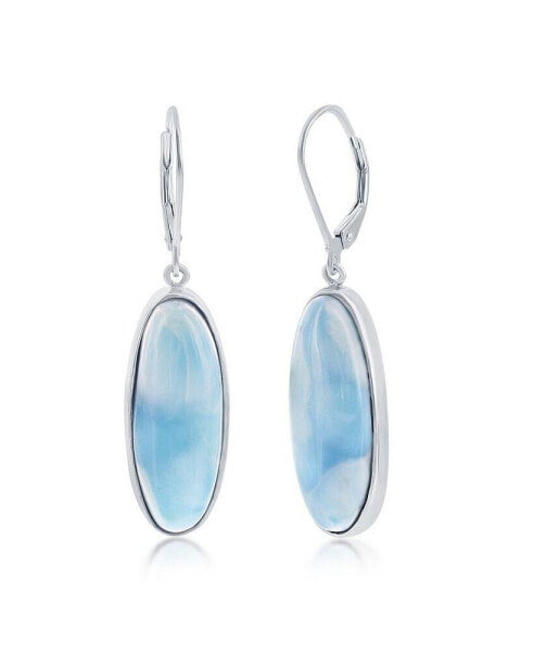 Sterling Silver Bezel-Set Oval Larimar Dangling Leverback Earrings