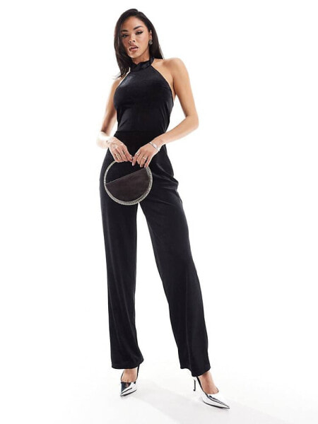 NA-KD velvet jumpsuit in black