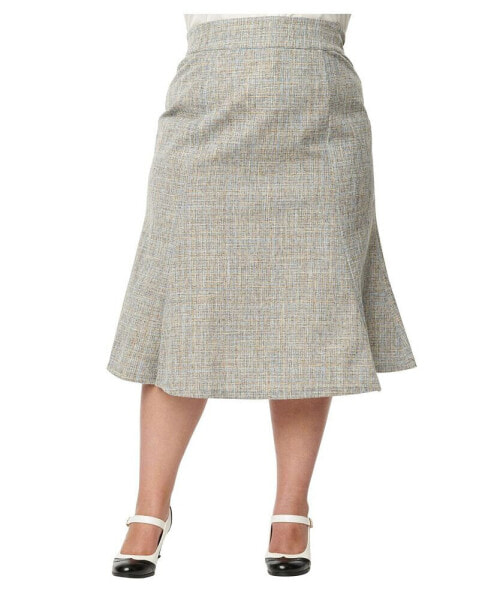 Plus Size Beige & Baby Blue Tweed Tina Trumpet Skirt