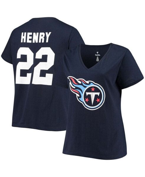 Women's Plus Size Derrick Henry Navy Tennessee Titans Name Number V-Neck T-shirt